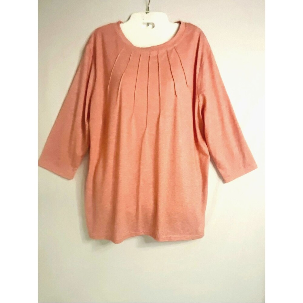 Unbranded Pleated Front Tunic XXL Coral Pink Cotton Blend 3/4 Sleeve Blouse Top